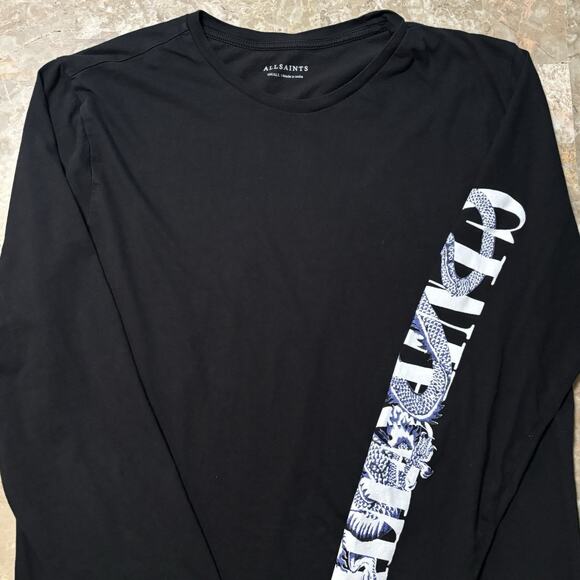 All Saints Shirt Mens Small Black Draco Long Sleeve Tee Crew Graphic Print - Picture 1 of 10